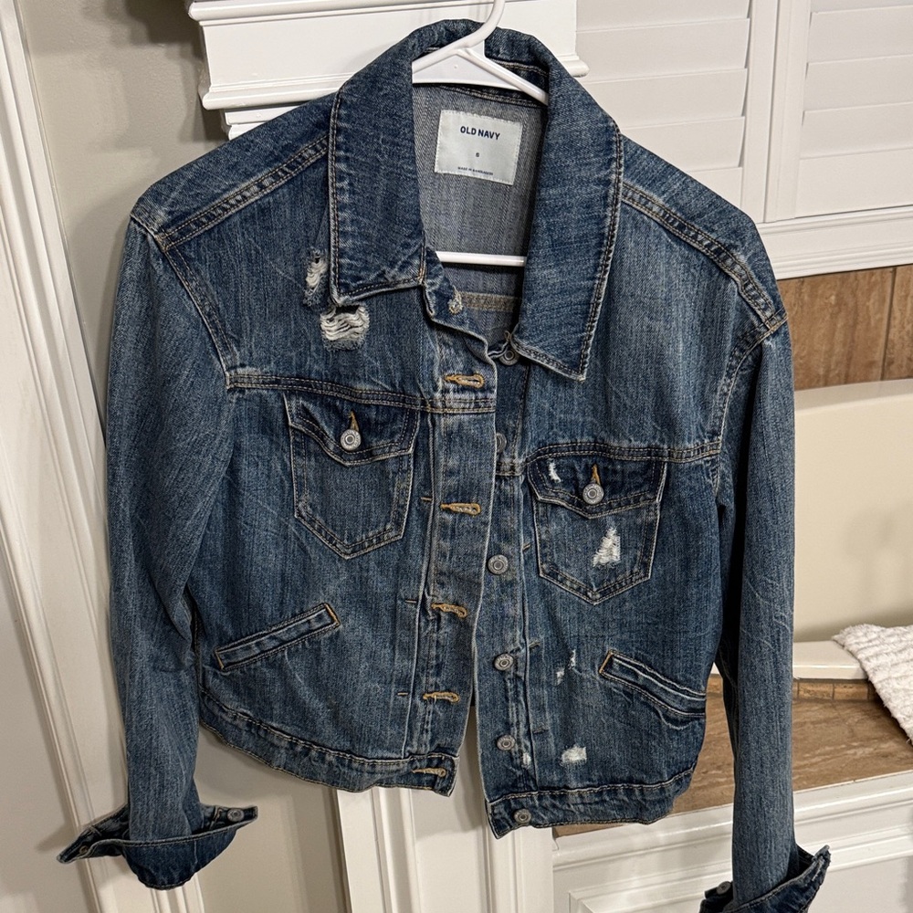 Old Navy Distressed Dark Blue Jean Jacket